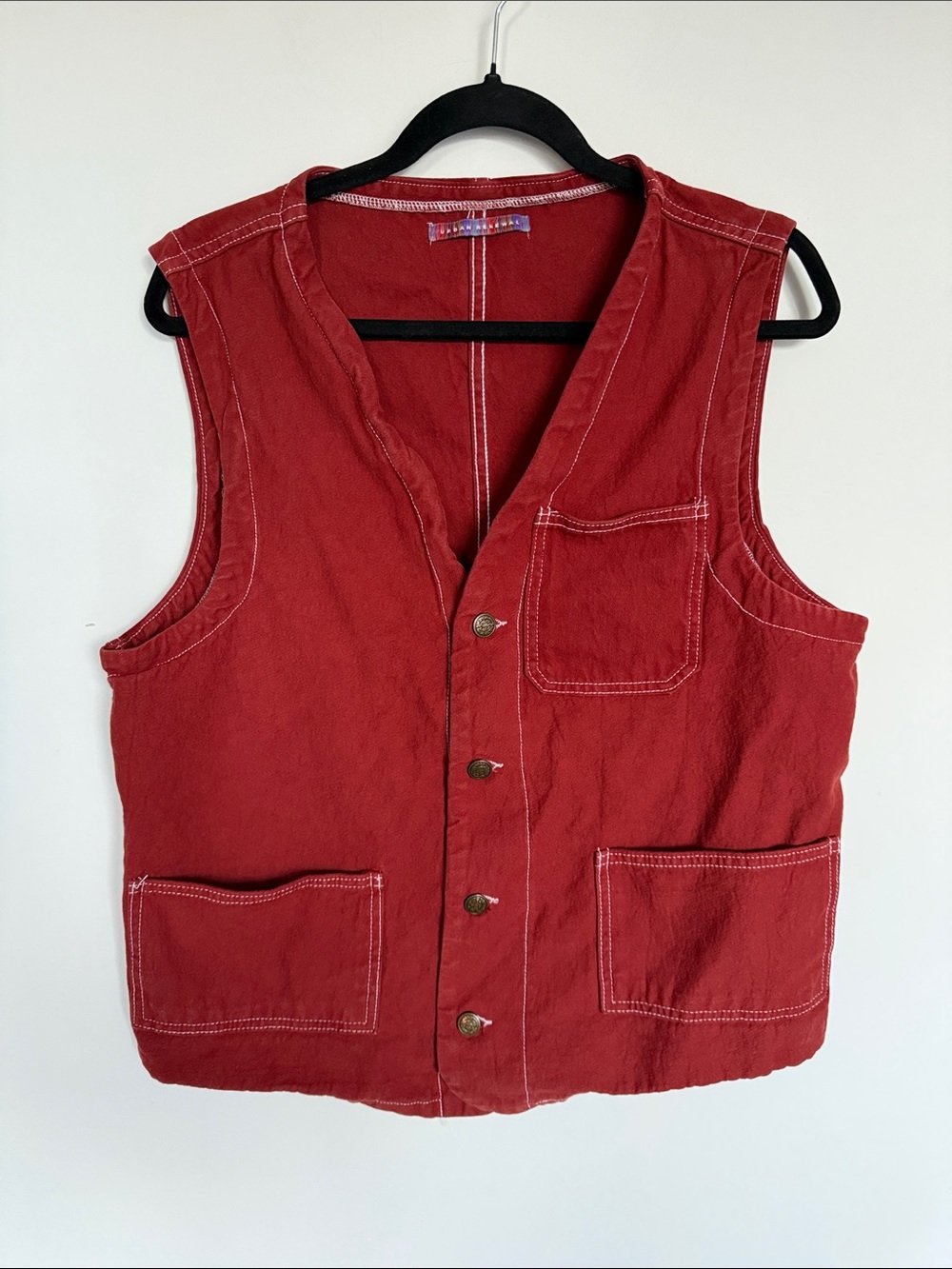 Urban Renewal One-of-a-Kind Upcycled Workwear Utility Vest Red M